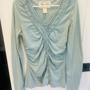 Aventura Sage Green Ruched V-Neck Long Sleeve Top